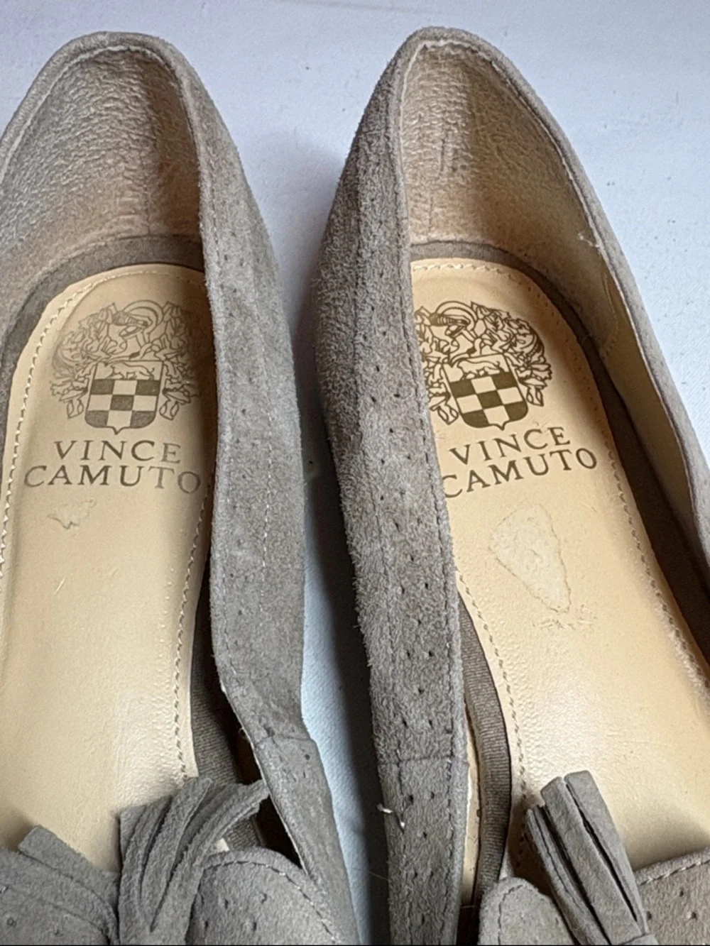 Vince Camuto Taupe Suede Tassel Loafers Size 7.5